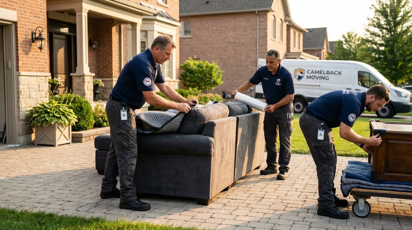 Large estate moving crew wrapping furniture in Falkville, AL
