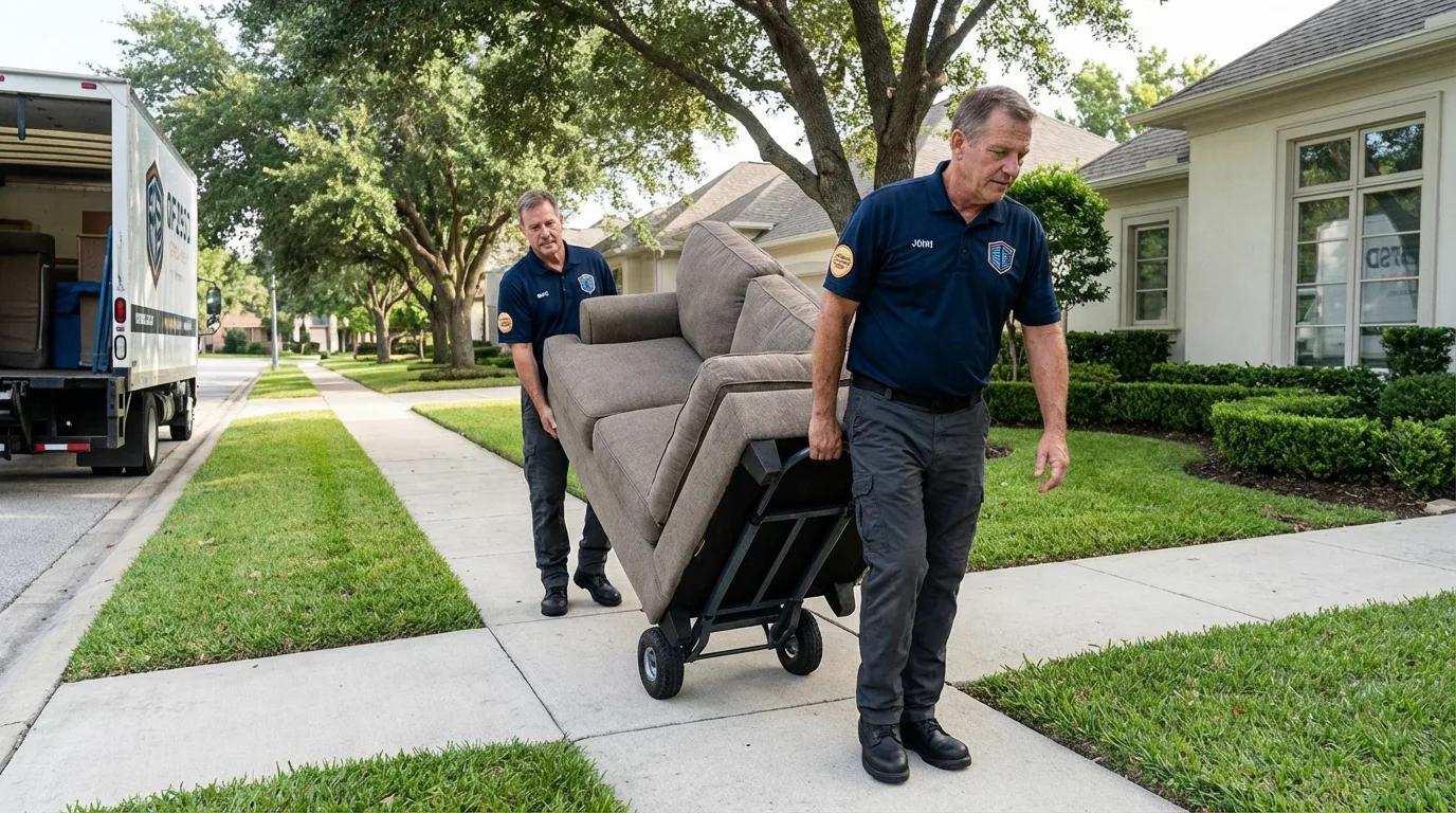 Local residential moving crew loading furniture in Falkville, AL