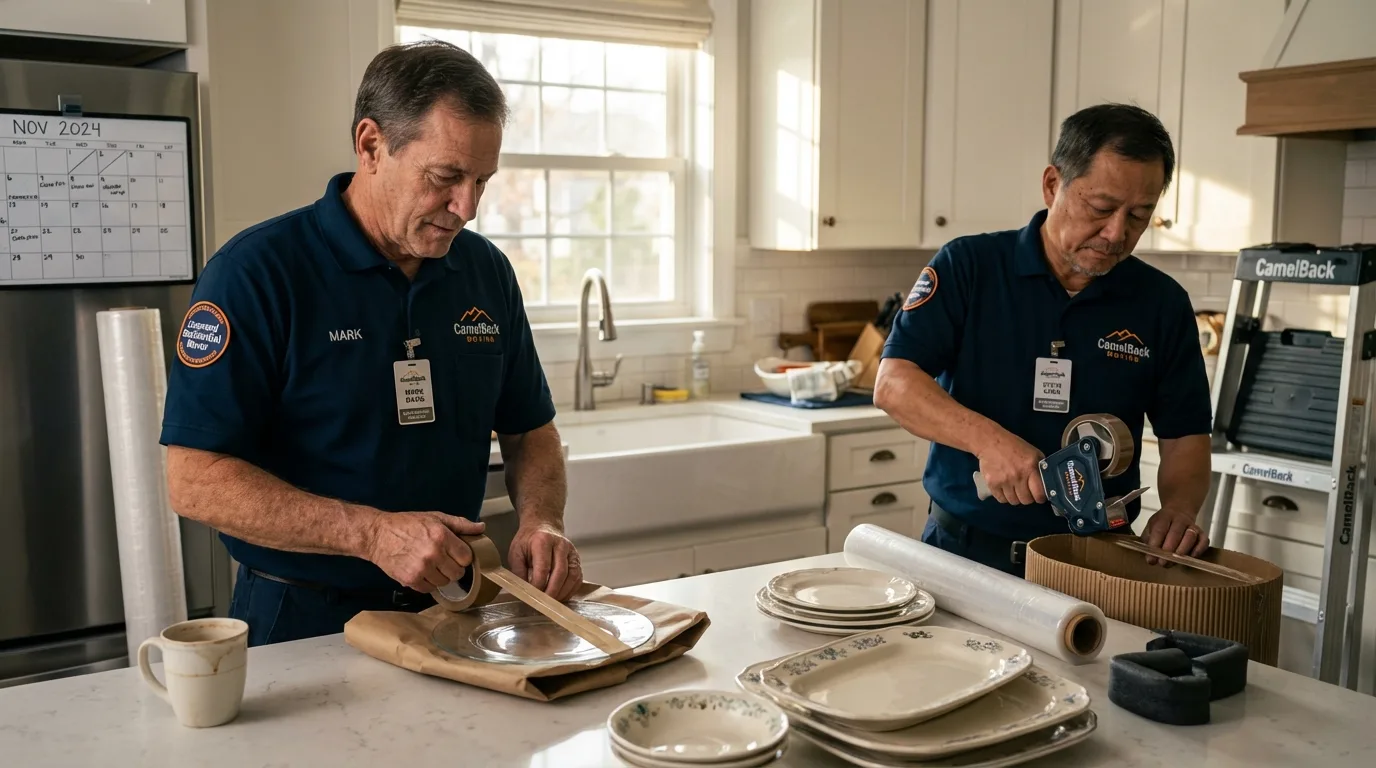 Professional crew packing kitchen dishware in Falkville, AL
